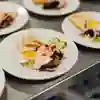 Rows of a prawn cocktail dish plated up