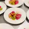 Rows of a fruit salad dessert