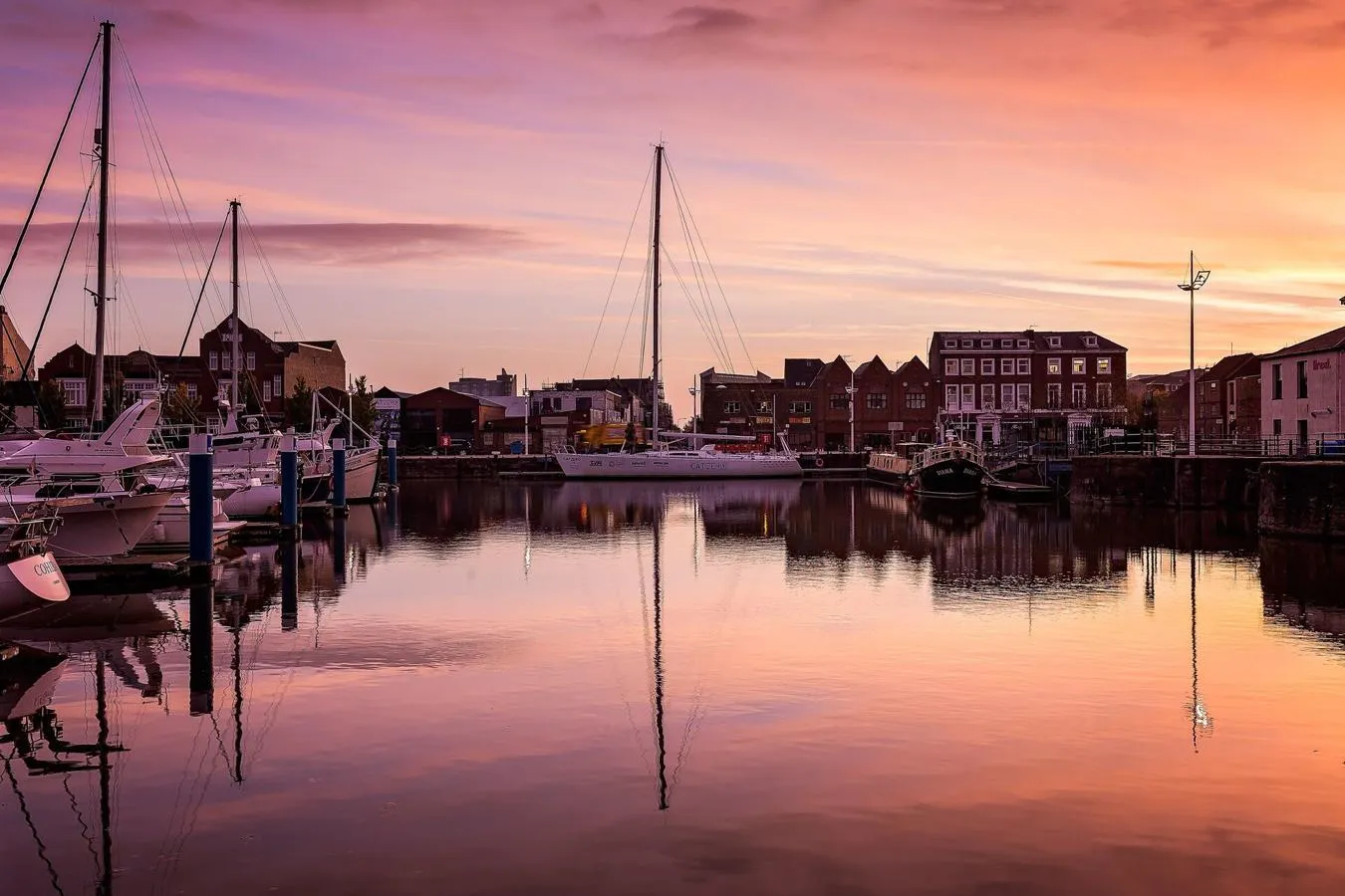 Boats in Hull Marina at sunset